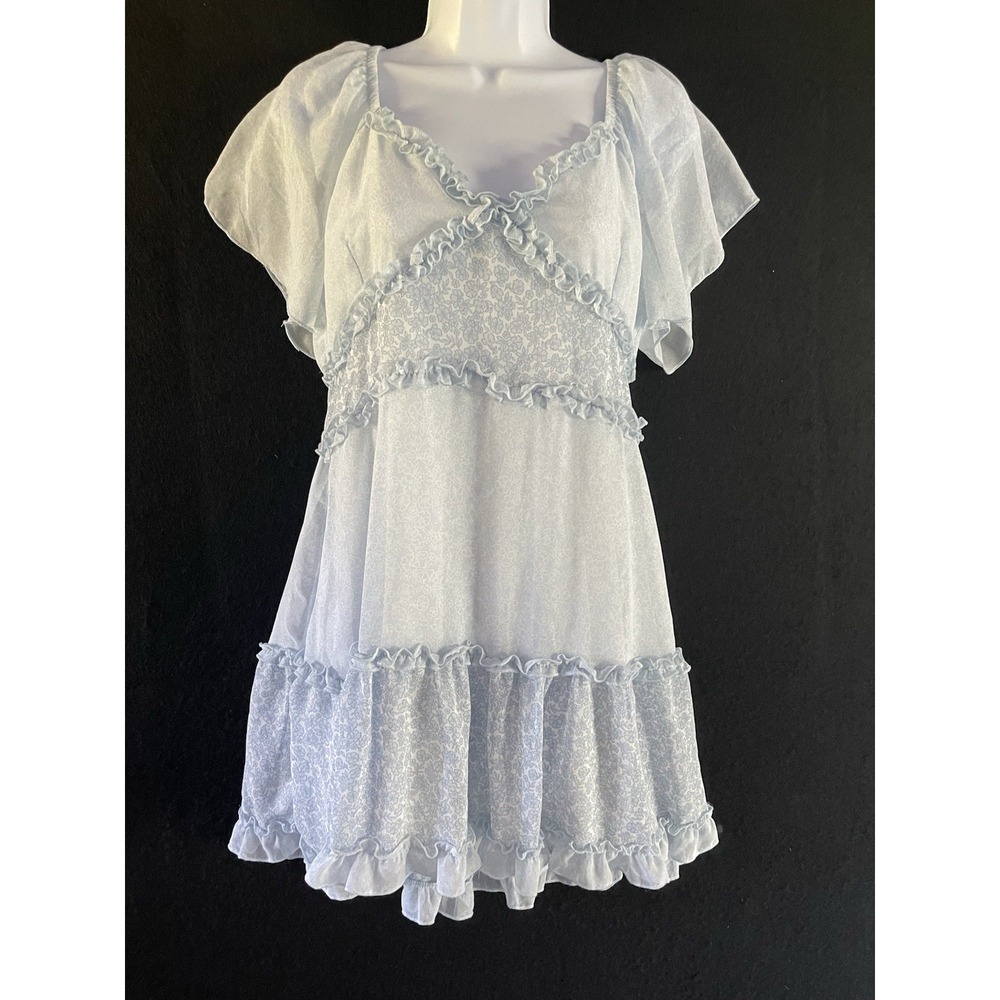 Milkmaid Coquette Babydoll Ruffled Dress Blue Large Mini Cottagecore Soft Girl